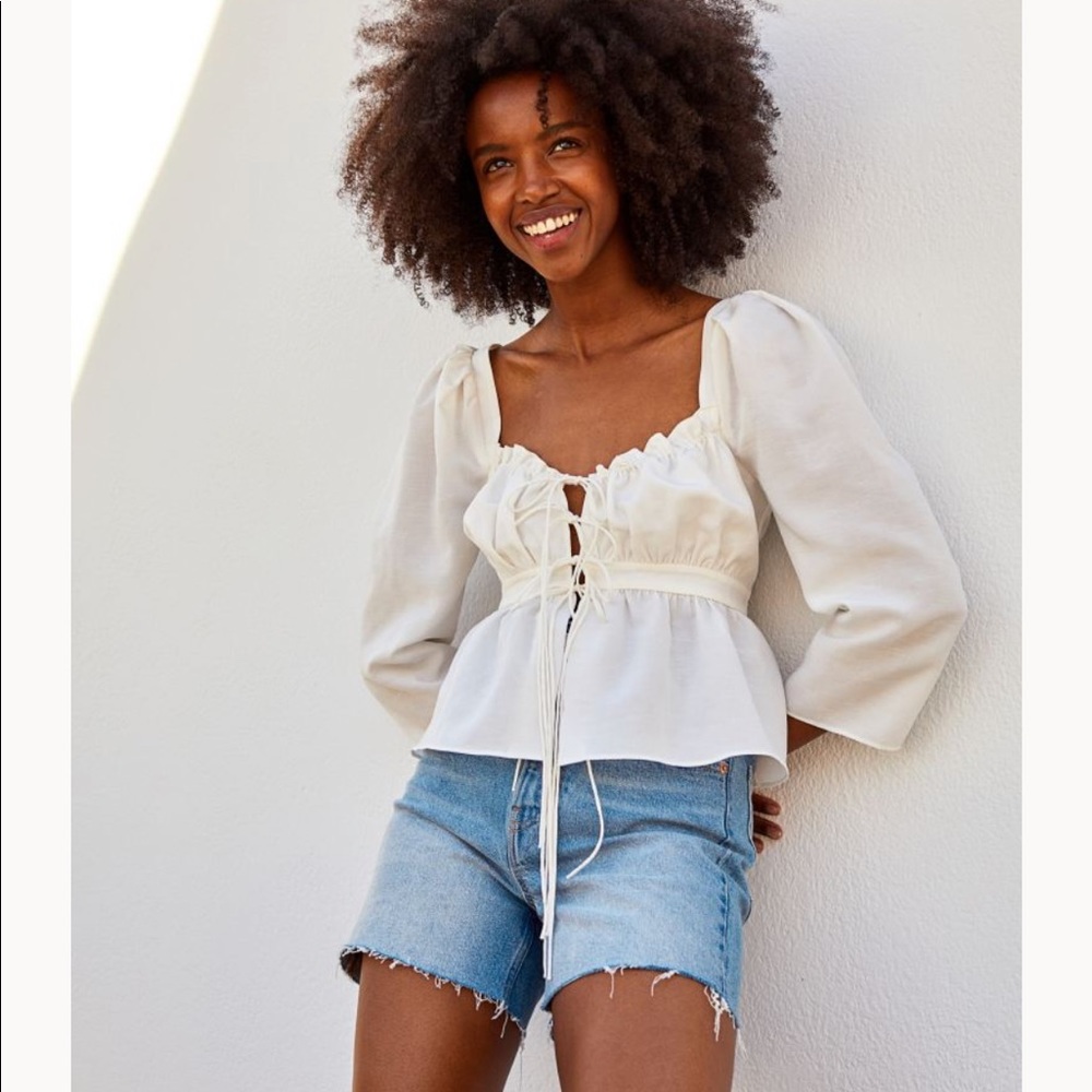 H&M Brock lace up linen top